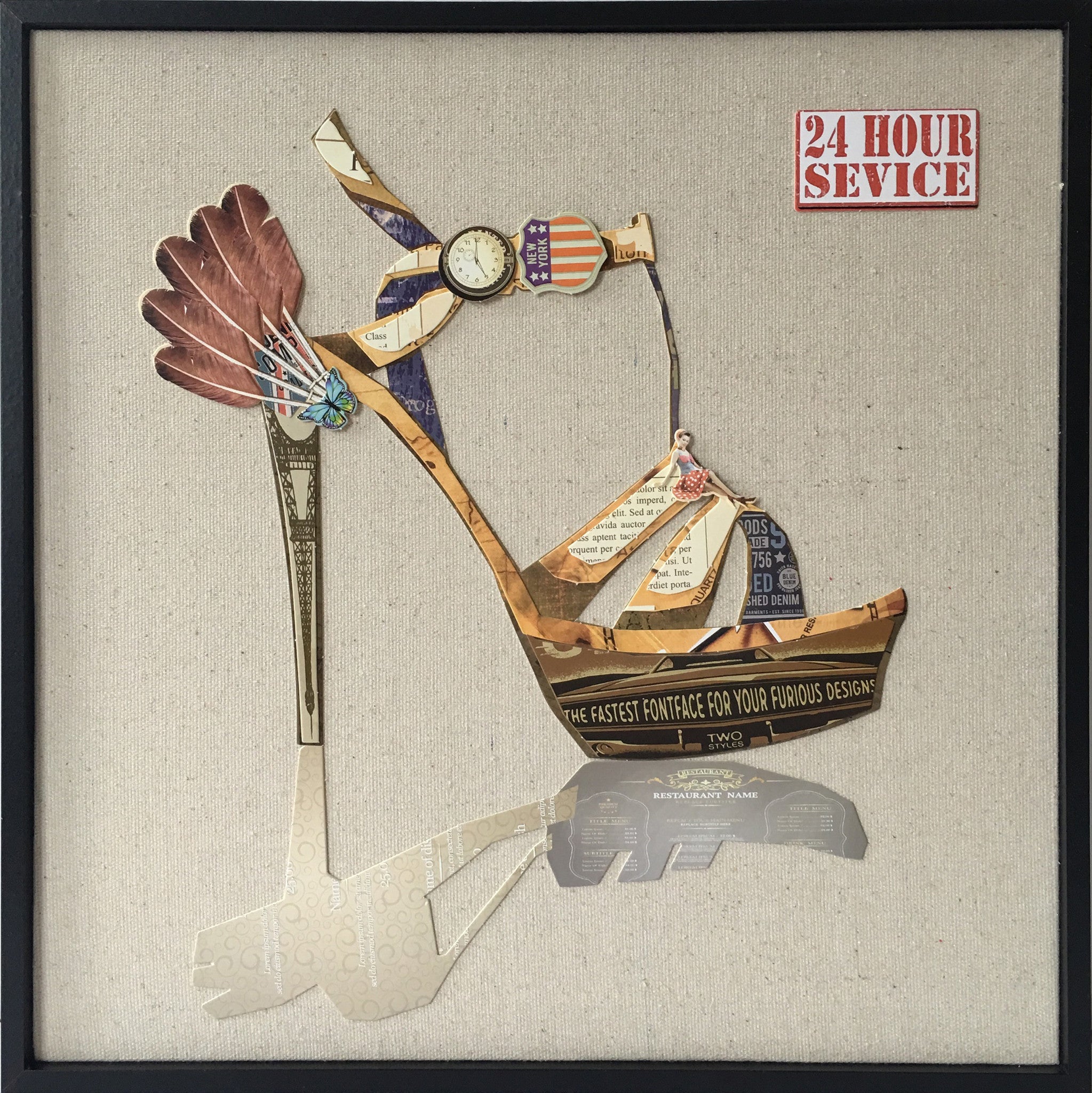 Abstrakte Papier Collage, High Heels IV 42cm x 42cm