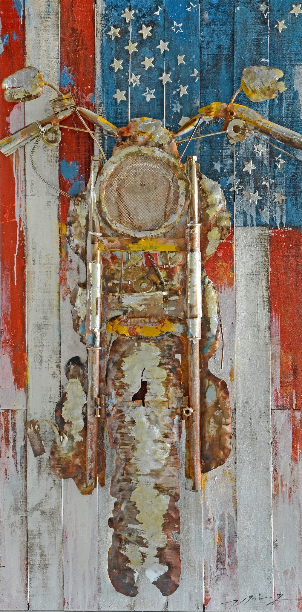 Handpainted on wood US Motorbike - 70cm x 140cm