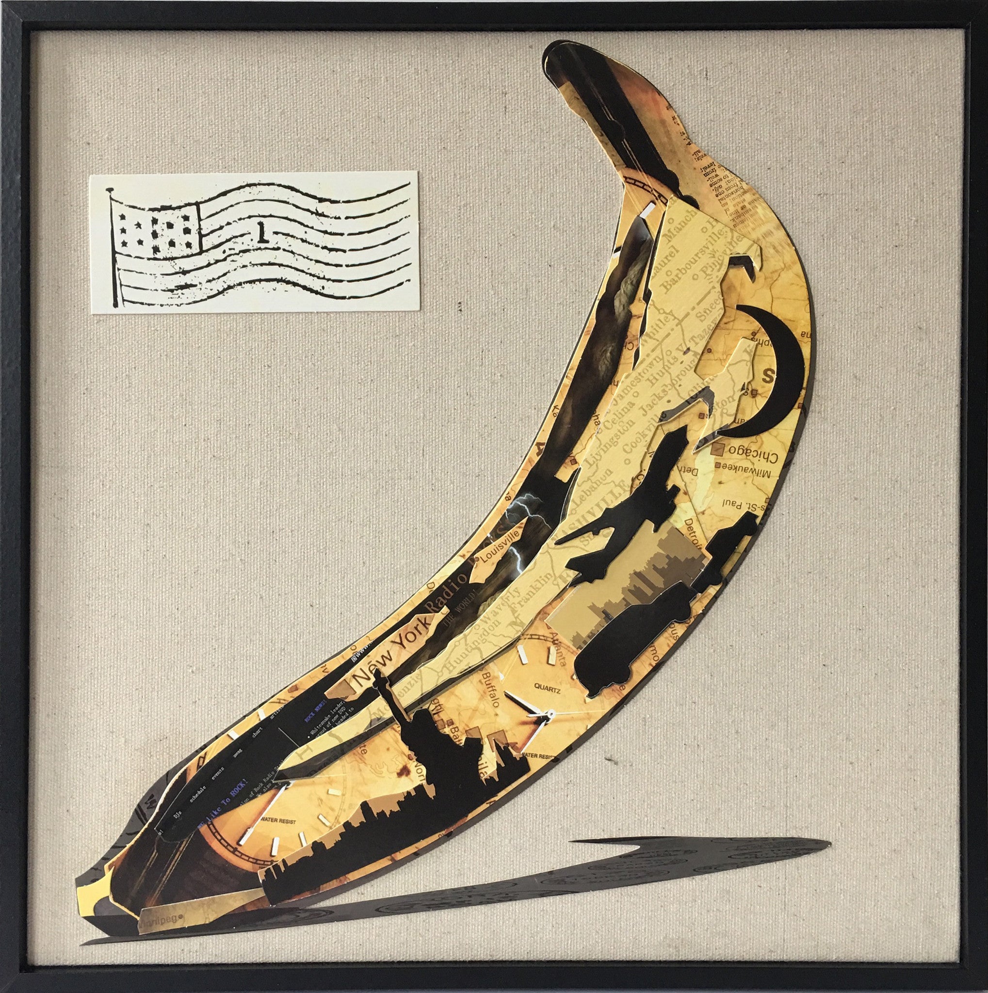 Abstrakte Papier Collage, Banana 42cm x 42cm
