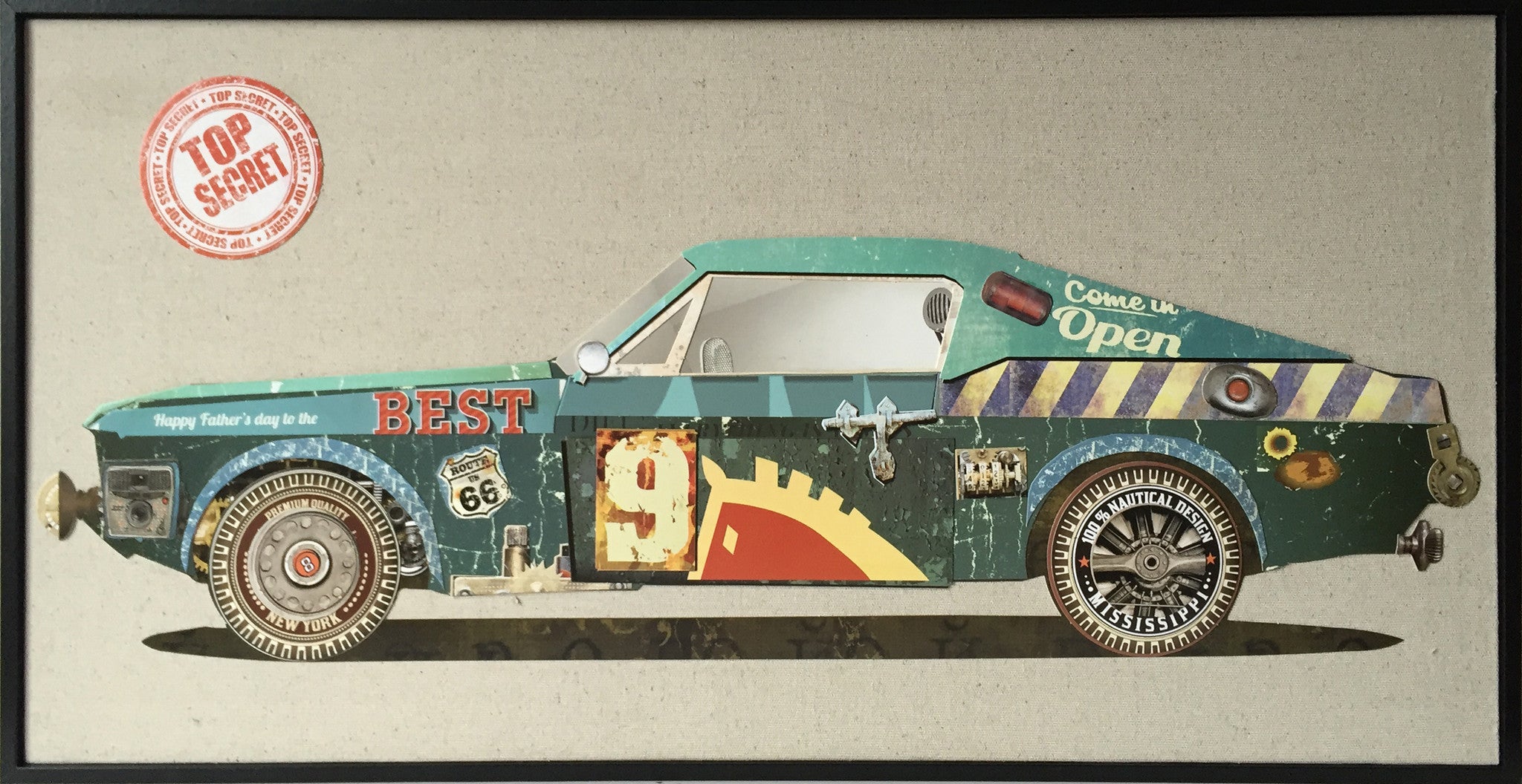 Abstrakte Papier Collage, Sportscar II 82cm x 42cm